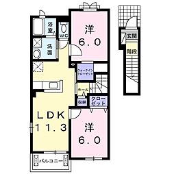 近江鉄道近江本線 八日市駅 3.9kmの賃貸アパート 2階2LDKの間取り