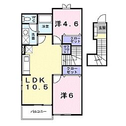 JR草津線 甲南駅 徒歩18分の賃貸アパート 2階2LDKの間取り