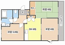 JR東海道・山陽本線 野洲駅 徒歩32分の賃貸アパート 2階3DKの間取り