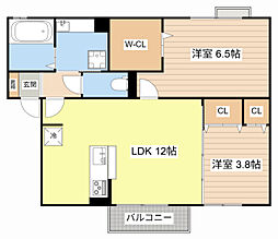 JR東海道・山陽本線 草津駅 徒歩24分の賃貸アパート 2階2LDKの間取り
