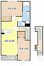 JR東海道・山陽本線 南彦根駅 徒歩15分の賃貸アパート 2階2LDKの間取り