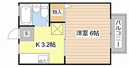グリーン・スポット上笠 1Kの間取図画像