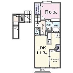 Ｏａｋ・Ｓｅｒｉｏ 2階1LDKの間取り