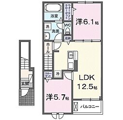 Ｙフォレスト長浜Ａ 2階2LDKの間取り