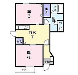サンウエスト　カワセ 1階2DKの間取り