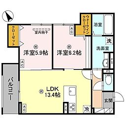 DーROOM 小篠原 2LDKの間取図画像