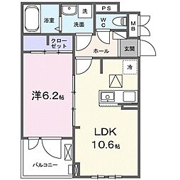 フルール彦根 1LDKの間取図画像