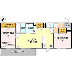 草津市野村5丁目アパート 2LDKの間取図画像