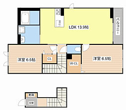 川崎ハイツ 2LDKの間取図画像