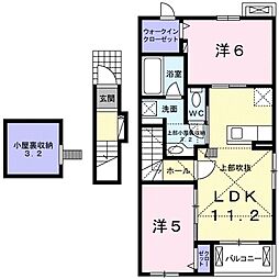 プラシード新城2 2LDKの間取図画像