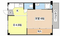 ビレッジハウス宮内1号棟 1DKの間取図画像