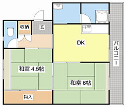 ビレッジハウス外町2号棟 2DKの間取図画像