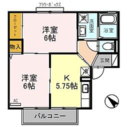 サニーコートA 1階2Kの間取り