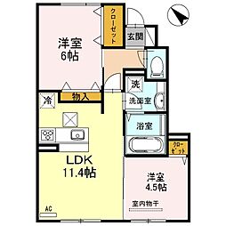 ベルフルール 1階2LDKの間取り