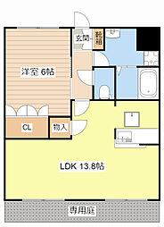 ボヌール・エスパースI 1階1LDKの間取り