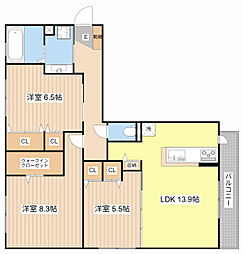 コルヌコピア 1階3LDKの間取り