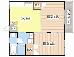 第3カナヤハイツ 2DKの間取図画像