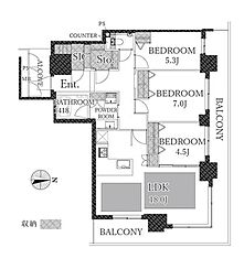 ジオタワー高槻ミューズフロント 3LDKの間取図画像