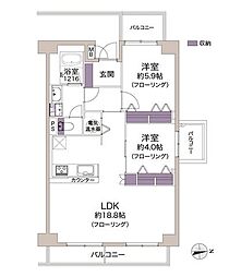 夕陽丘セントポリア 2LDKの間取図画像