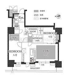 ローレルタワー御堂筋本町 2LDKの間取図画像