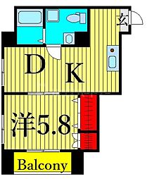 高久ビル 4階1DKの間取り