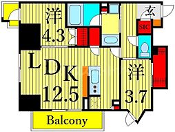 コンフォリア東上野 9階2LDKの間取り