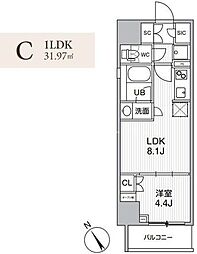グランエール西日暮里NORTH 1LDKの間取図画像