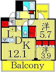 シーズンフラッツ町屋 2LDKの間取図画像
