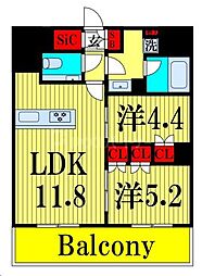ONE ROOF RESIDENCE NISHINIPPORI 2LDKの間取図画像
