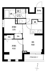 プレセダン千駄木 2DKの間取図画像