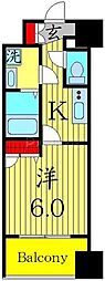 トリオマーレ蔵前 1Kの間取図画像