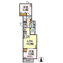荒川区荒川6丁目アパート 2LDKの間取図画像