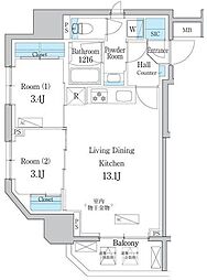 デュオフラッツ浅草田原町ネスト 2LDKの間取図画像