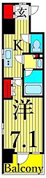DUE三ノ輪2 1Kの間取図画像