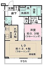 フェルメール 1LDKの間取図画像