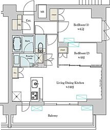 Brilliaist上野稲荷町 2LDKの間取図画像