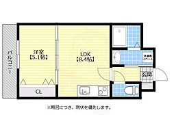 シャンクレール光町 1階1LDKの間取り