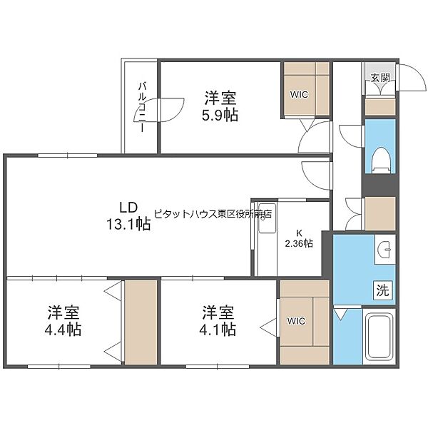 北海道札幌市北区北十二条西3丁目(賃貸マンション3LDK・1階・69.65㎡)の写真 その2