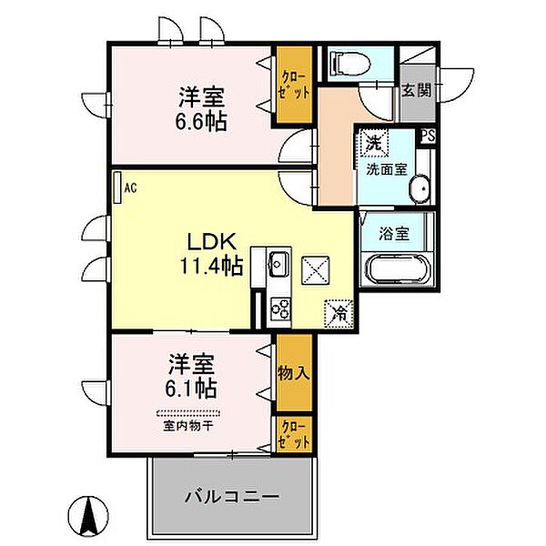 ヌヌース南鳩ヶ谷 ｜埼玉県川口市南鳩ヶ谷2丁目(賃貸アパート2LDK・1階・57.82㎡)の写真 その2