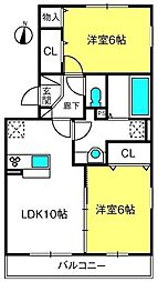 レスポワール　Ａ 2階2LDKの間取り