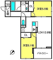 さいたま市緑区美園2丁目アパート 2LDKの間取図画像