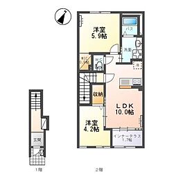 ルミエール南中山 2LDKの間取図画像