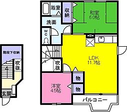 エスポワール南松 2LDKの間取図画像