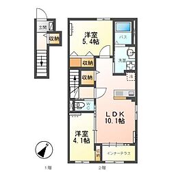 リバティコートH＆M V 2階2LDKの間取り