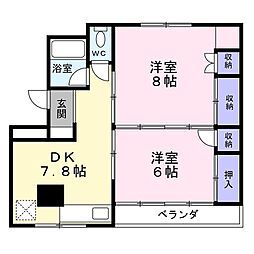 梅田ハイツ 4階2DKの間取り