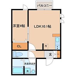 アスコット八木山弥生町 1階1LDKの間取り