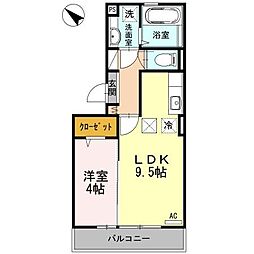 パレ稲川 1階1LDKの間取り