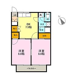 アイビーテラス 2DKの間取図画像