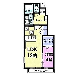 コンフォートII 1階1LDKの間取り