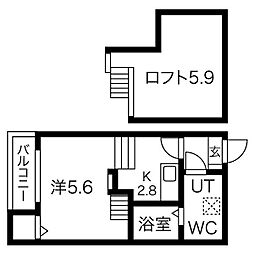 Oak Tree Maison志賀 1階1Kの間取り